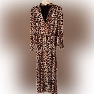 Zara Leopard 🐆 Print Chiffon Maxi Dress with Long sleeves
